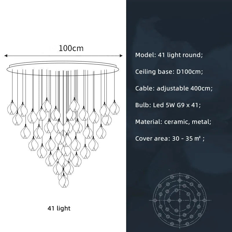 Magnolia Flower G9 LED Chandelier - White Luxury Pendant Light Fixtures