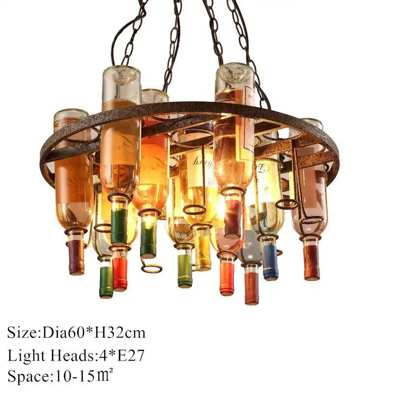 Rust Metal Wine Bottle Chandelier for Cafe LOFT Bar Lighting