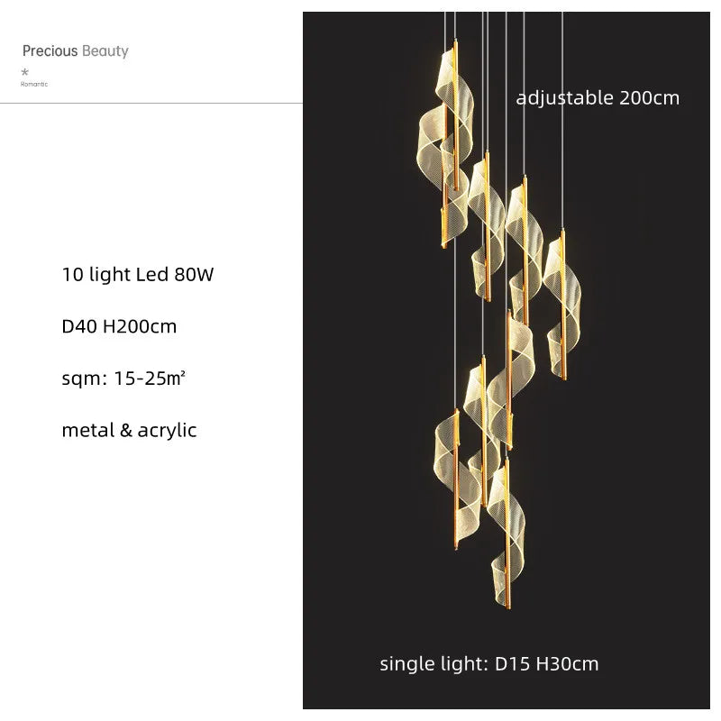 Modern Gold Acrylic Spiral Stairs Led Chandelier Pendant Light