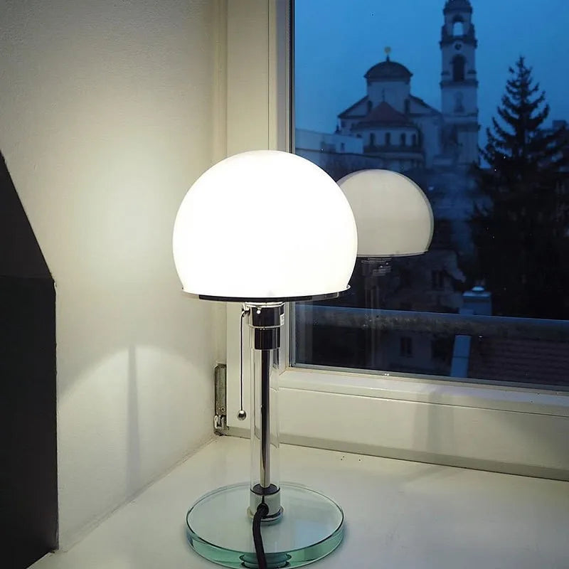 Bauhaus Mushroom Table Lamp - Milk White Glass, Bedroom & Coffee Table Lighting