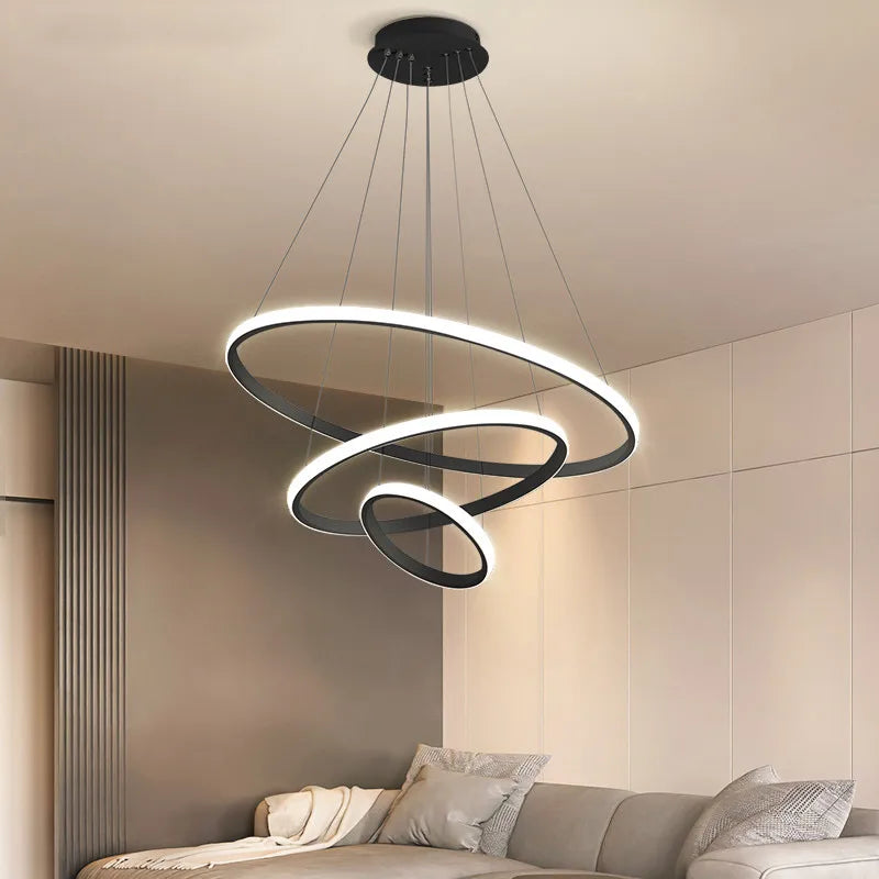 Luminous Circle Pendant Chandelier - Modern LED Lighting Fixture, 4 Colors