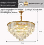 Crystal Gold Black LED Chandelier: Modern Multi-Storey Pendant Lamp Lighting