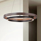 Minimalist Wood Grain Chandelier: Creative Round Hanging Light Fixture for Living Room