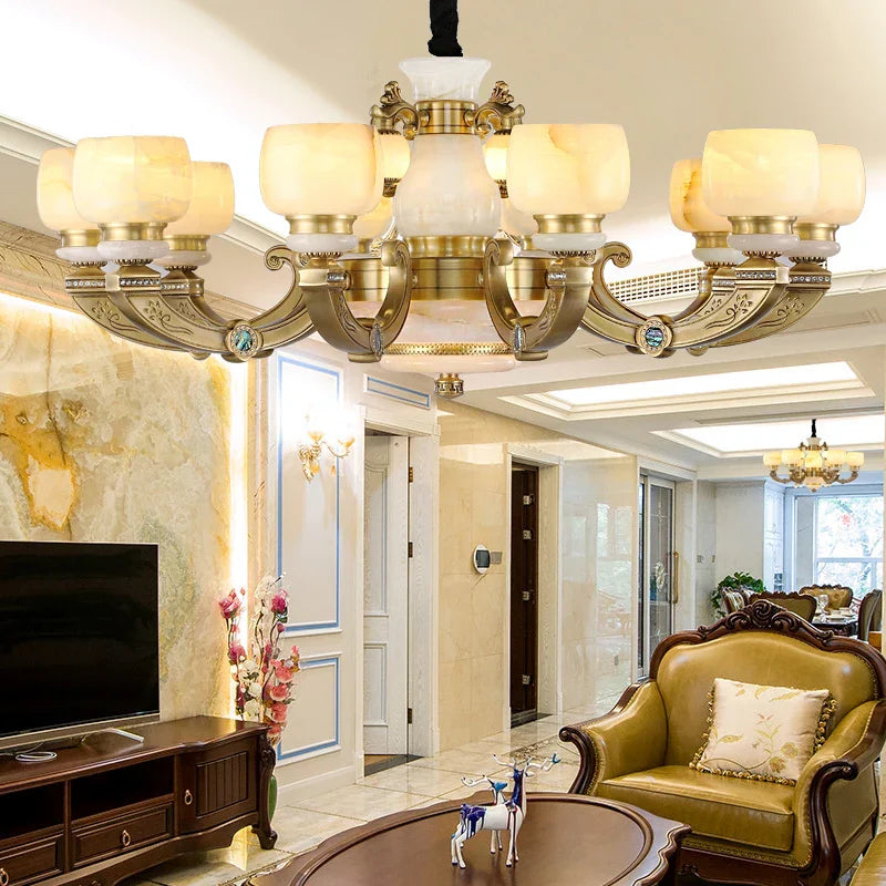 Chinese Jade Chandelier: Elegant All-Copper Lighting for Living Room, Bedroom, Dining Hall