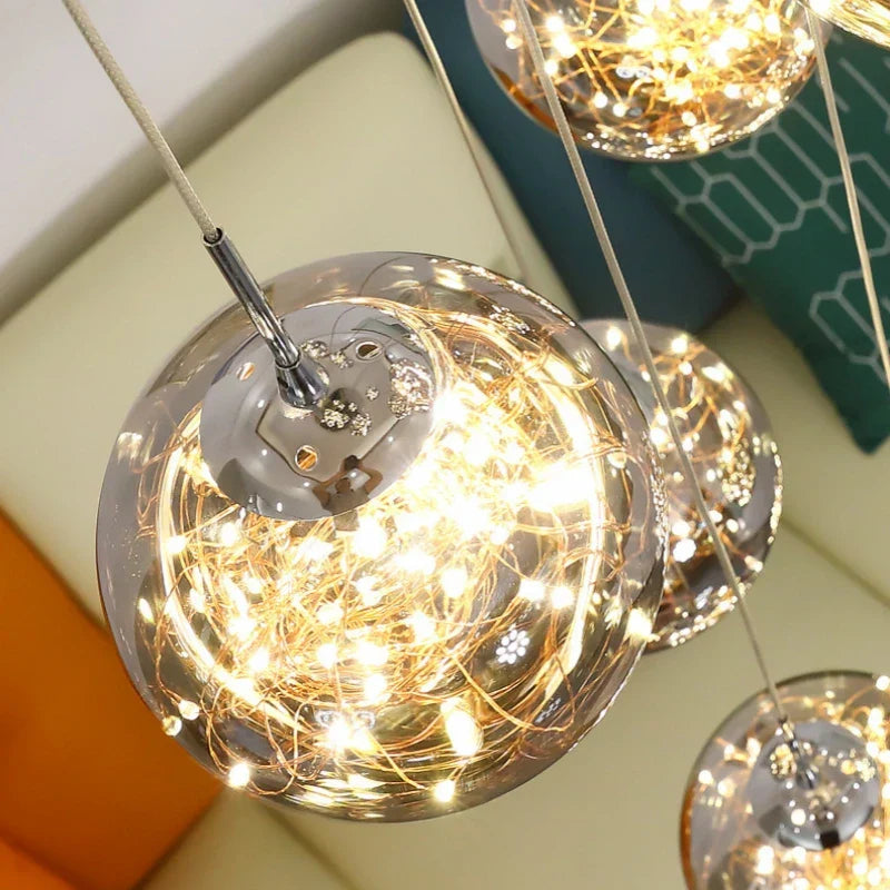 Luminous Glass Ball Pendant Chandeliers for Living Dining Room Decor LED Lighting