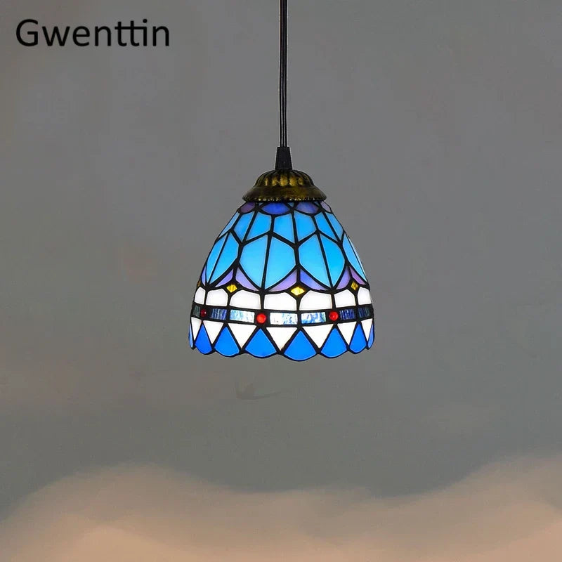 Stained Glass Pendant Lights: Baroque Style LED Kitchen Lighting Fixtures