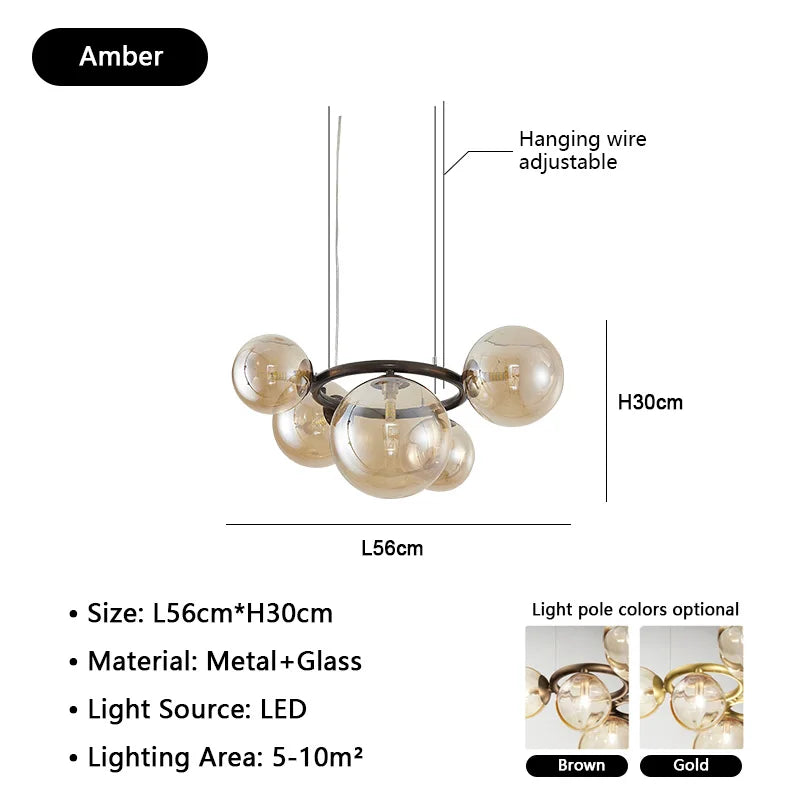 Nordic Glass Chandelier Luxury Pendant Lamps for Living Dining Bedroom