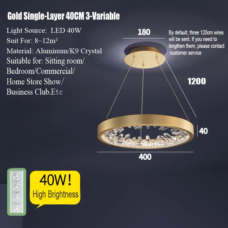 Crystal LED Chandelier Circle Hanging Lamp - Modern Luxury Dimmable Lighting