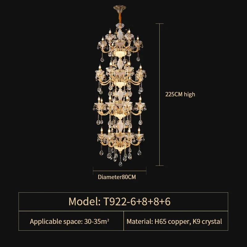 European Crystal Chandelier | Luxe Villa Hall Lighting | Zinc Alloy Middle Floor Lamp