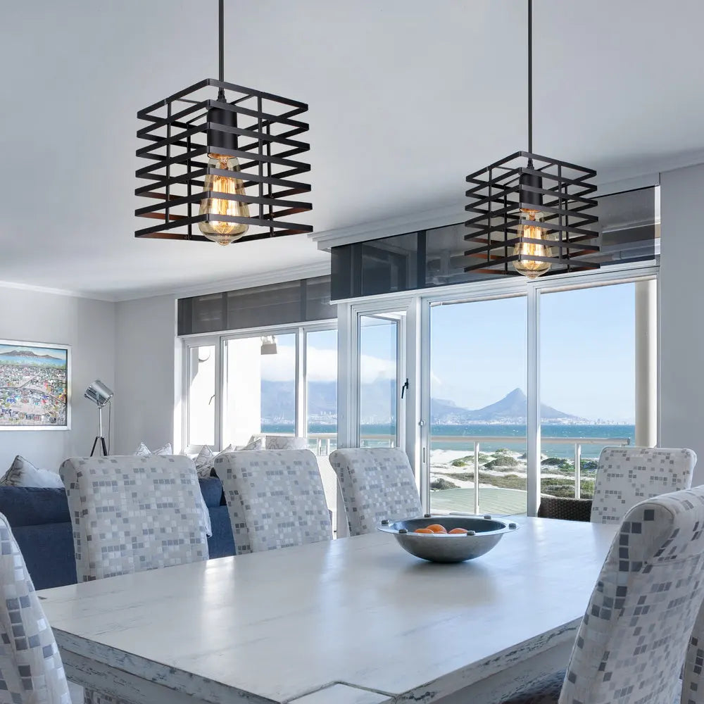 Modern Industrial Cage Pendant Light Fixture for Home Kitchen Island Decor