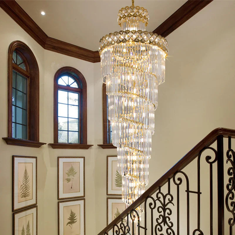 Luxury Crystal Chandelier for Duplex, Villa, Hotel Lobby, and Spiral Staircase