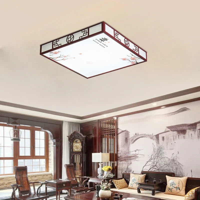 Mahogany LED Ceiling Lamp Minimalism Round/Square Interior Lighting for Living Room & Dining Room