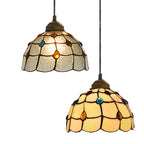 Stained Glass Pteris Pendant Light Chandelier for Dining Room and Bedroom
