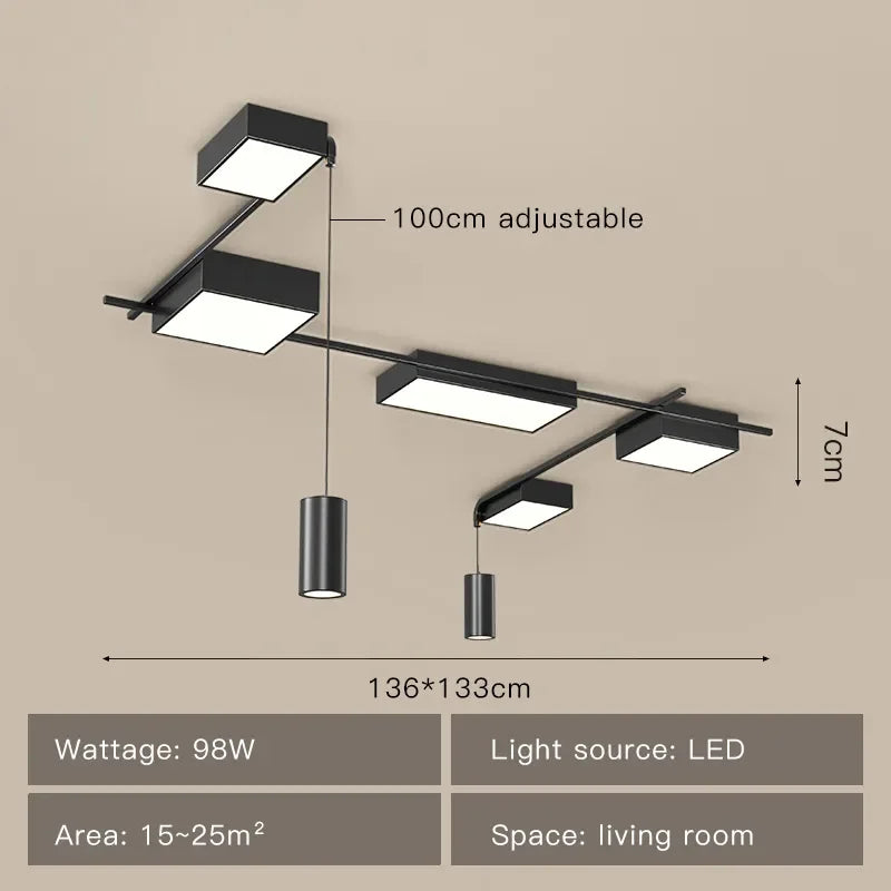 Minimalist Black LED Ceiling Chandelier for Living Room, Bedroom, Hallway Lighting