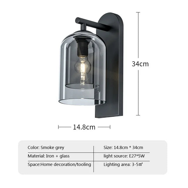 Vintage Glass Wall Sconce for Home Decor, E27 Vanity Lighting for Bedroom or Hallway