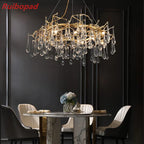 Elegant Gold Metal Branch Chandelier with Glass Water Drop Crystals