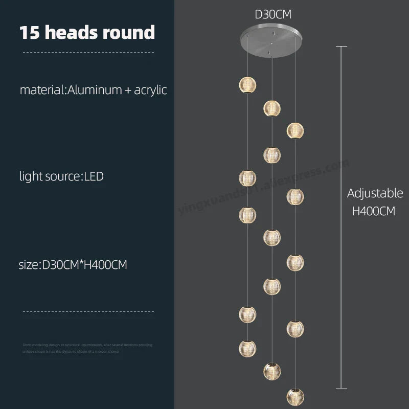 Revolving Stair LED Chandelier - Duplex Villa Hanging Lamp for High-Level Staircase