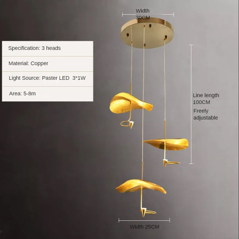 Modern Copper Lotus LED Chandelier for Duplex Living Room - Luxury Indoor Lighting Fixtures