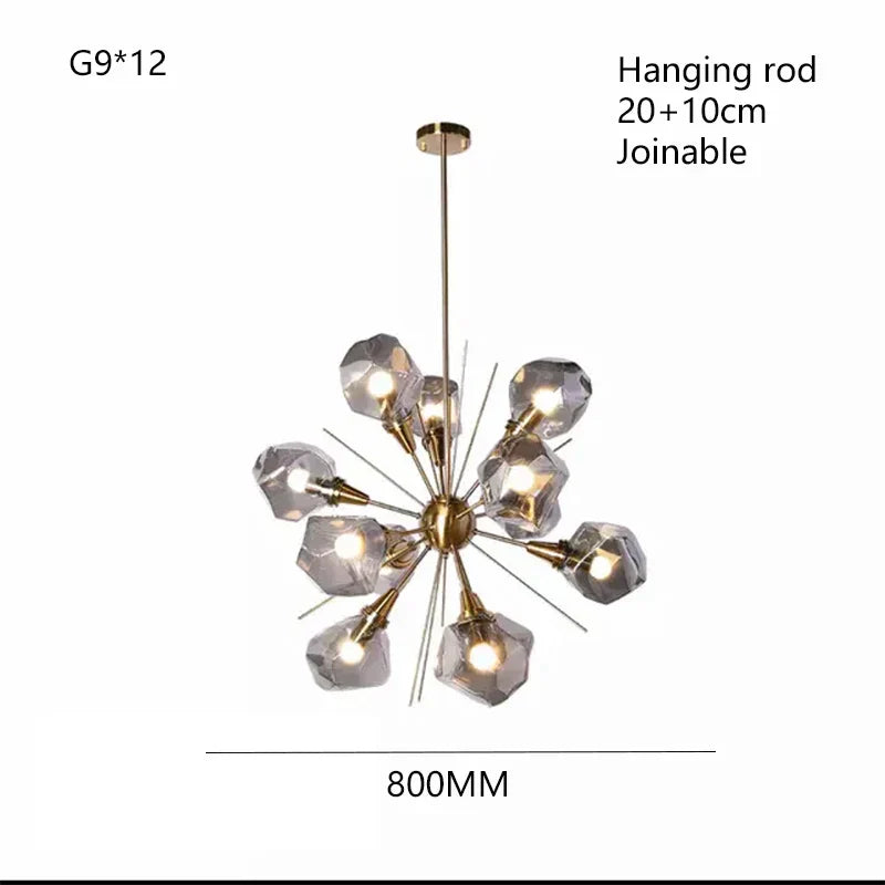Rock Glass Chandeliers: Modern Indoor Pendant Lamps for Living Room, Bedroom & Restaurant