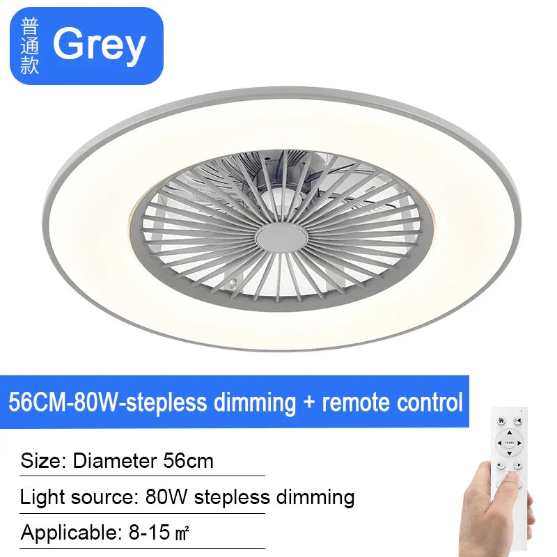 Modern Black 56cm Round Ceiling Fan with LED Light and Remote Control