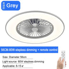 Modern Black 56cm Round Ceiling Fan with LED Light and Remote Control