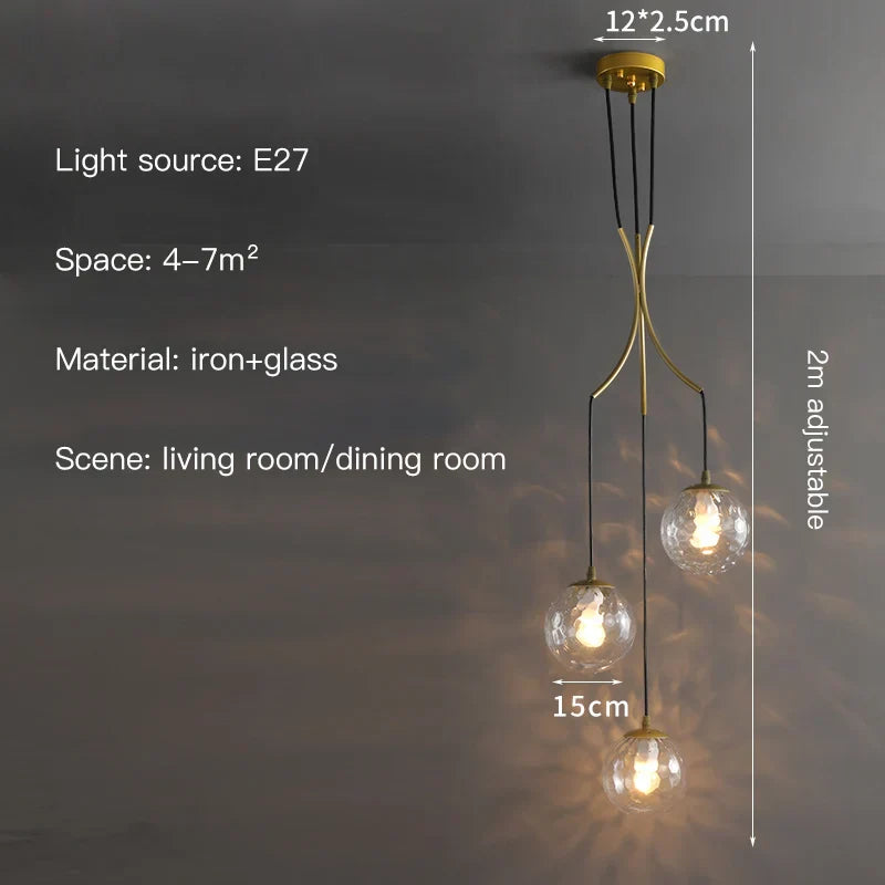 Glass Ball LED Chandelier, Modern Minimalist Loft Villa Staircase Decor