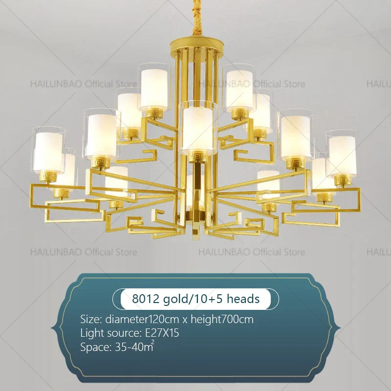 Retro Chinese Chandelier for Living Room Dining Bedroom Modern Villa Duplex