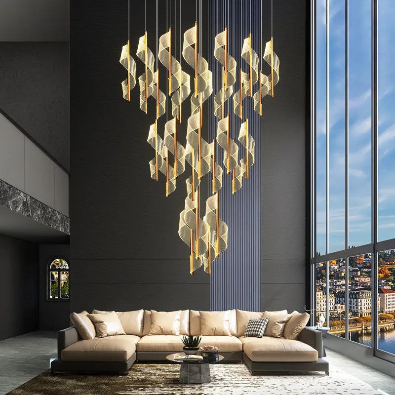 Modern Gold Spiral Stairs Acrylic Chandelier LED Pendant Lighting Spiral Stairs Hanging Luminarias