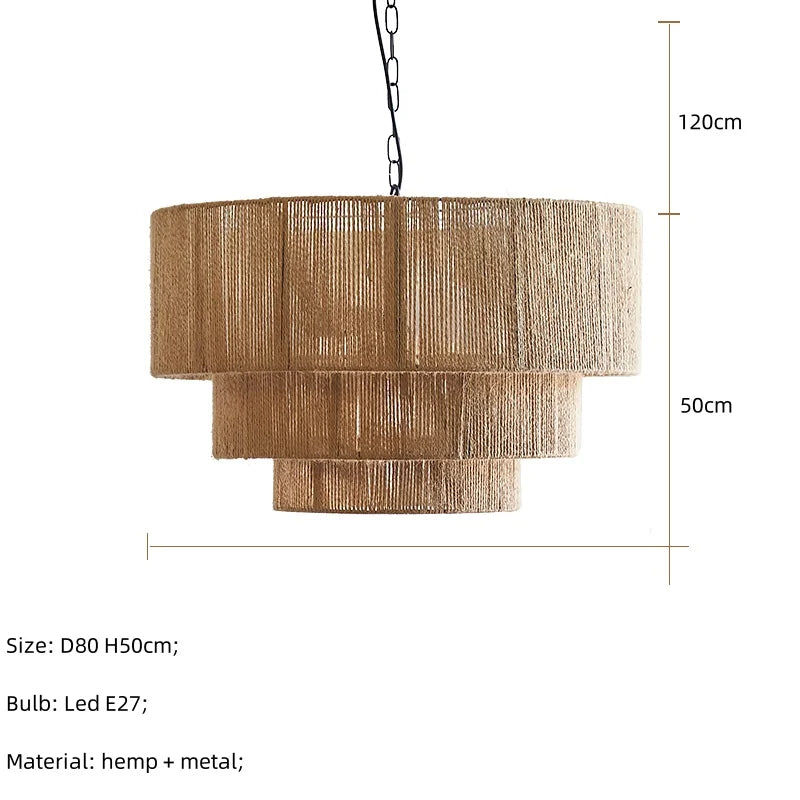 Nordic Hemp Rope Pendant Lights by - Minimalist E27 LED Chandeliers for Dining Room & Bedroom