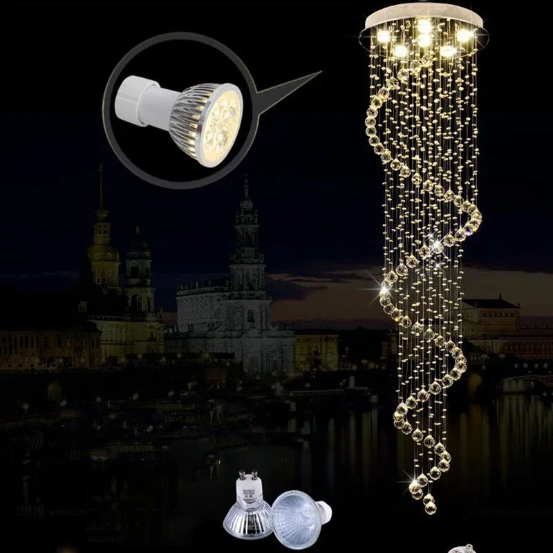 Large Spiral Crystal Chandelier Lighting Fixture for Staircase