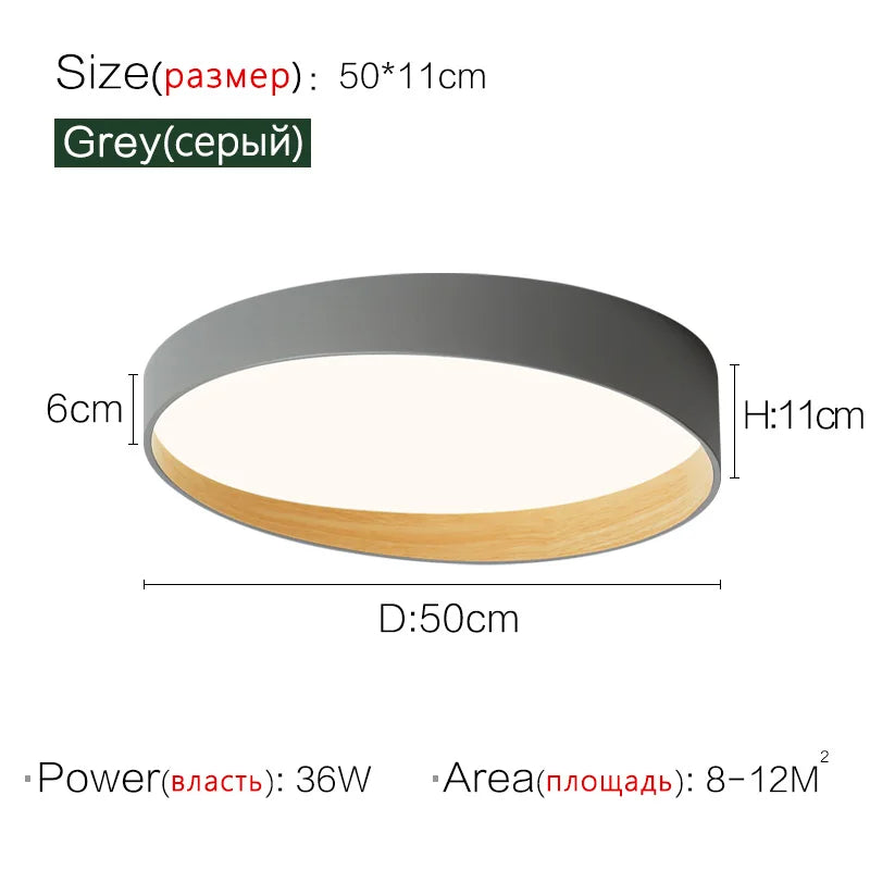 Wood Grain Round LED Ceiling Lamp for Living Room, Bedroom, and Study