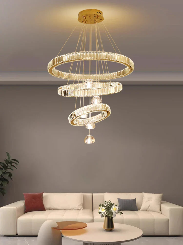 Luxury Crystal Ring Chandelier - Elegant Pendant Light Fixture for Living Room