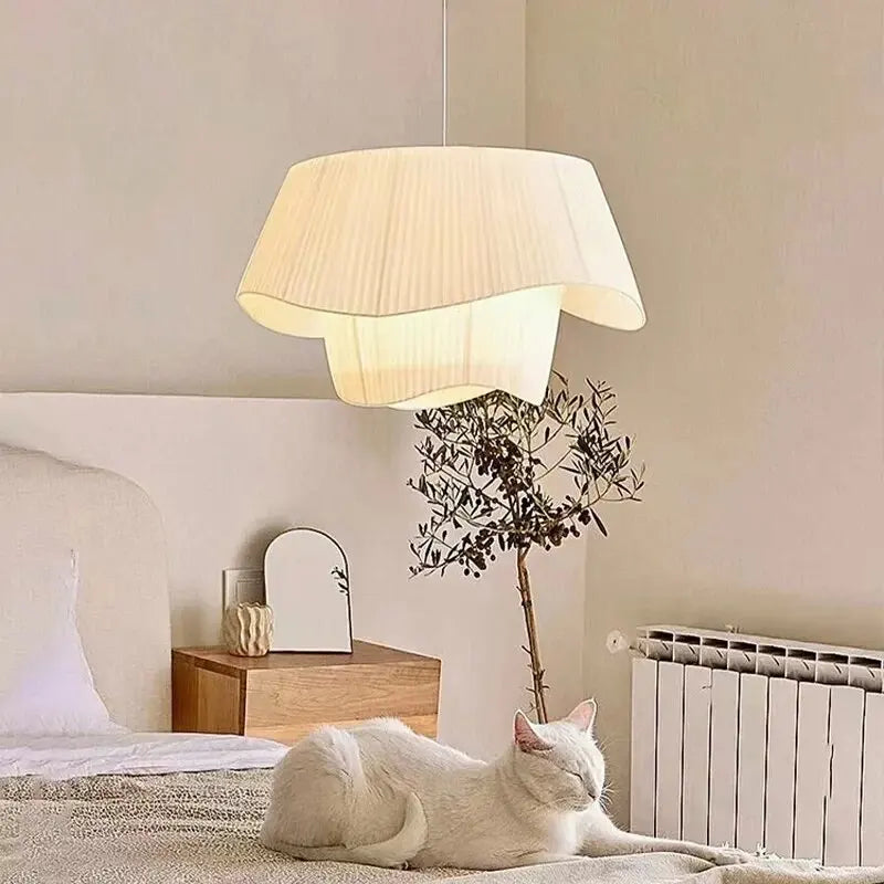 White Beige Fabric Chandeliers for Home Decor - Nordic Lighting Fixture