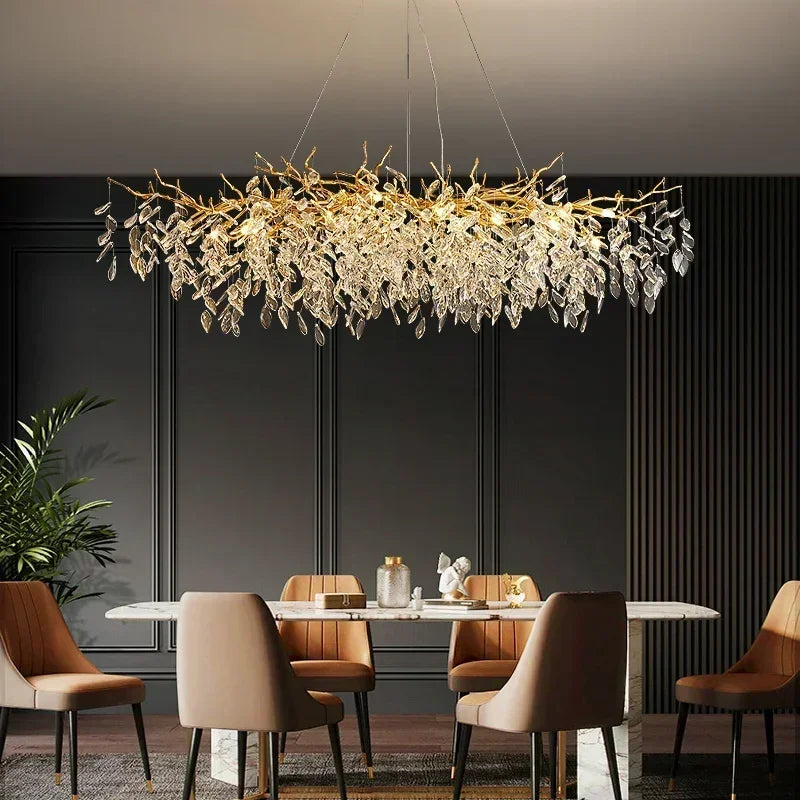Crystal Branch Chandelier LED Pendant Lamps Elegant Villa Living Room Gold Decor
