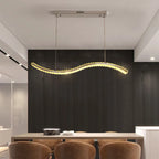 Modern Crystal Chandelier: Stainless Steel Long Strip Hanging Lamp for Kitchen and Dining