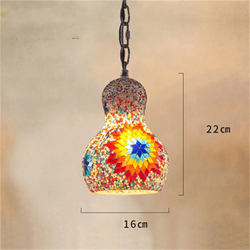 Turkish Mosaic Chandelier: Colorful Stained Glass Pendant Lamp
