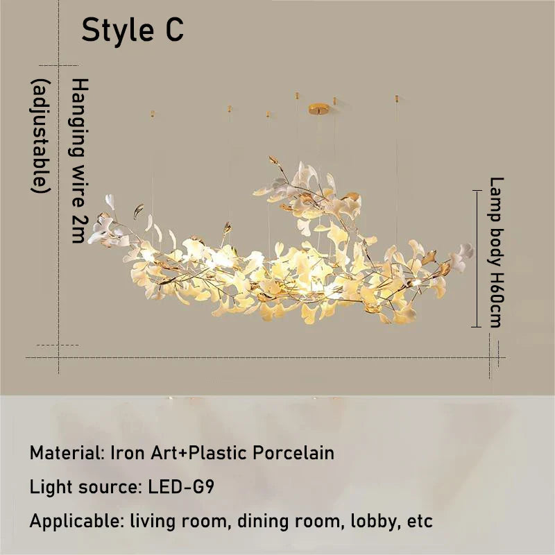 Luxe Ginkgo Leaves Chandelier Pendant Light for Living Room Bedroom