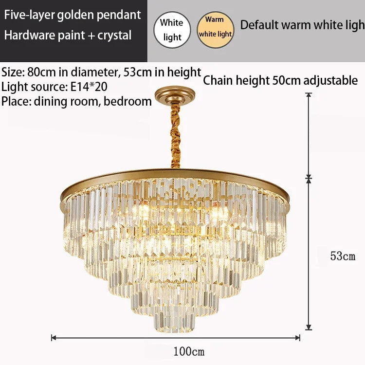 Crystal Gold Black LED Chandelier: Modern Multi-Storey Pendant Lamp Lighting
