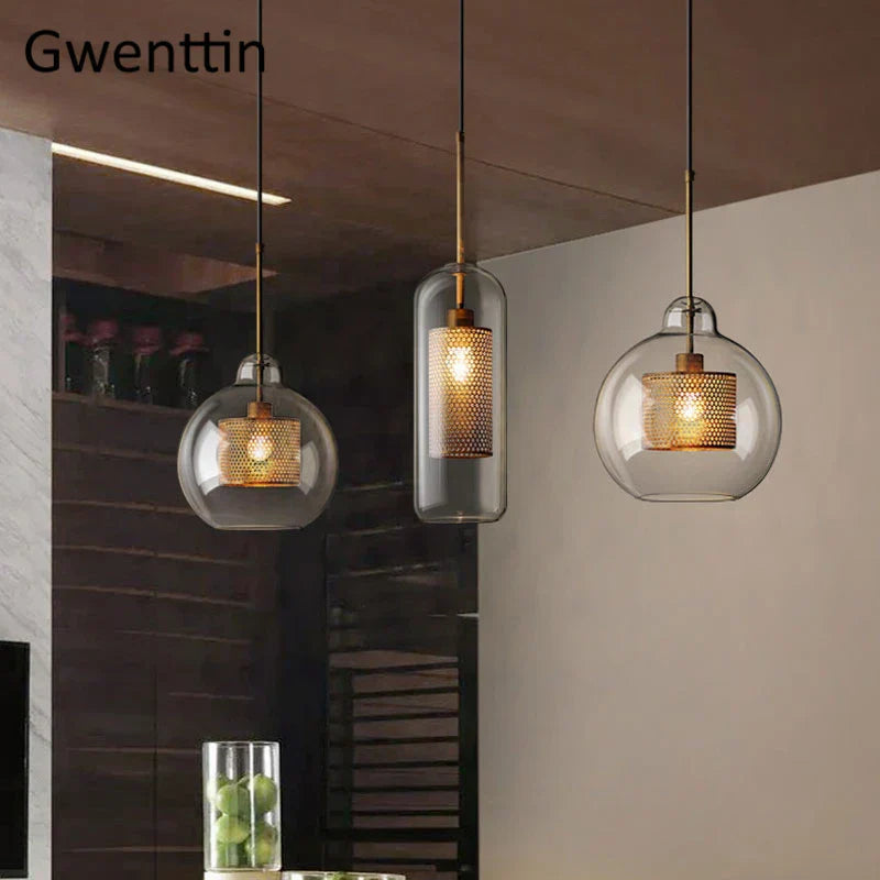 Nordic Glass Pendant Light | Modern Kitchen Dining Hanging Lamps | Industrial Loft LED Fixture