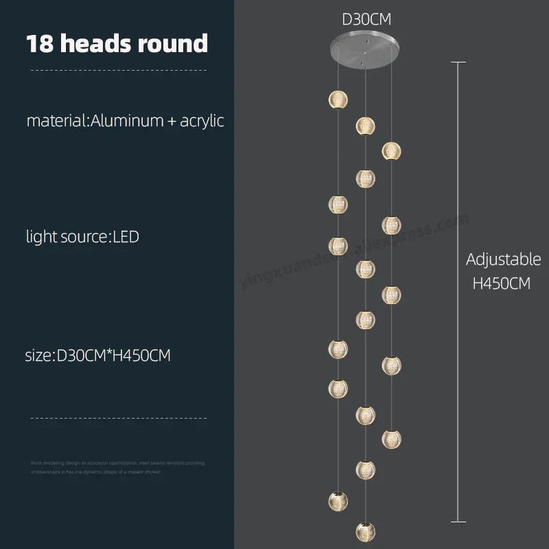 Revolving Stair LED Chandelier - Duplex Villa Hanging Lamp for High-Level Staircase