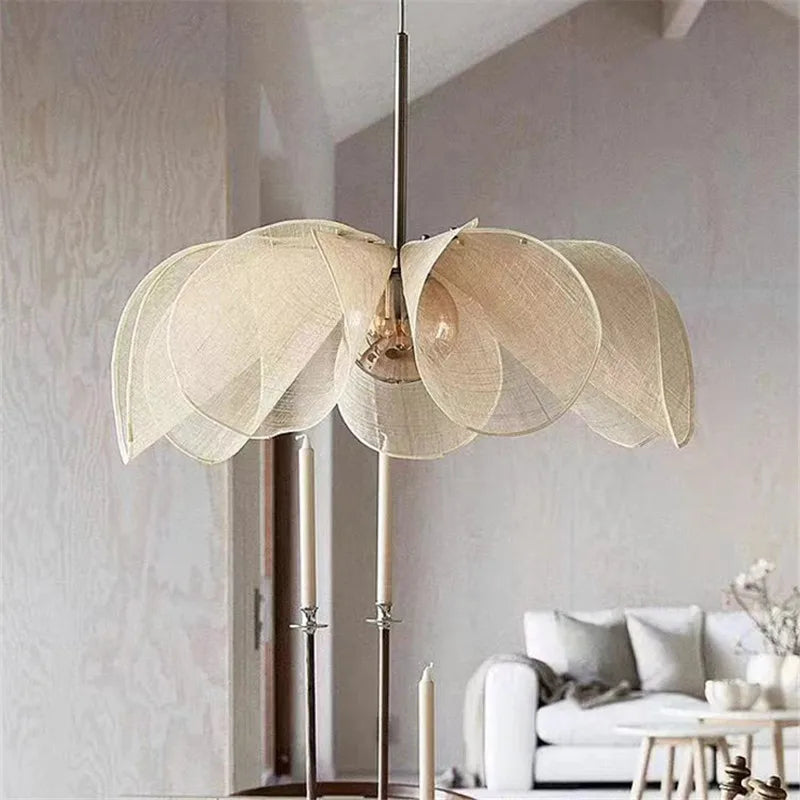 Flower Pendant Lamp: Nordic Fabric LED Light for Bedroom, Living Room & Dining Area