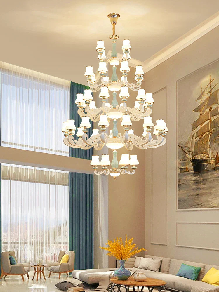 Deluxe Duplex Living Room Chandelier - Elegant Villa & Hotel Pendant Lighting