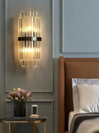 Art Deco Stainless Steel Crystal LED Wall Sconce Black Gold Bedroom Corridor