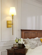 Black Brass Fabric Shade LED Wall Sconce for Bedroom & Mirror Decor