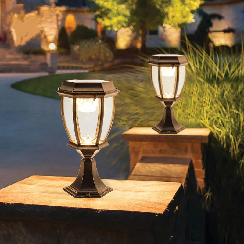 Solar LED Outdoor Villa Column Lamp - Retro Style Pillar Garden Street Light