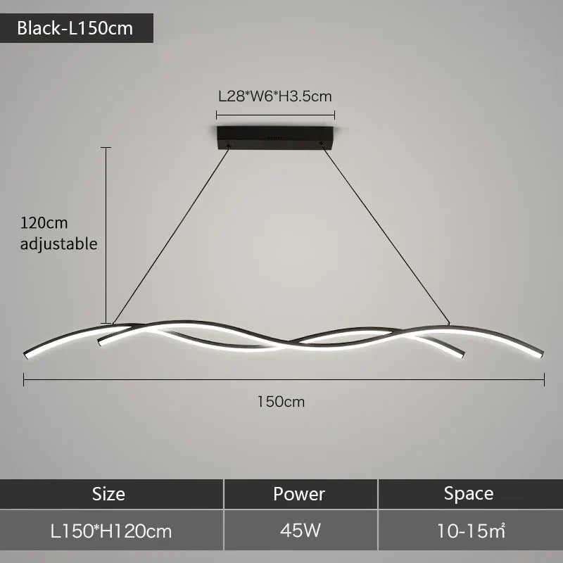 Wave LED Pendant Lights: Modern Chandeliers for Dining Room, Bar, and Home Decor