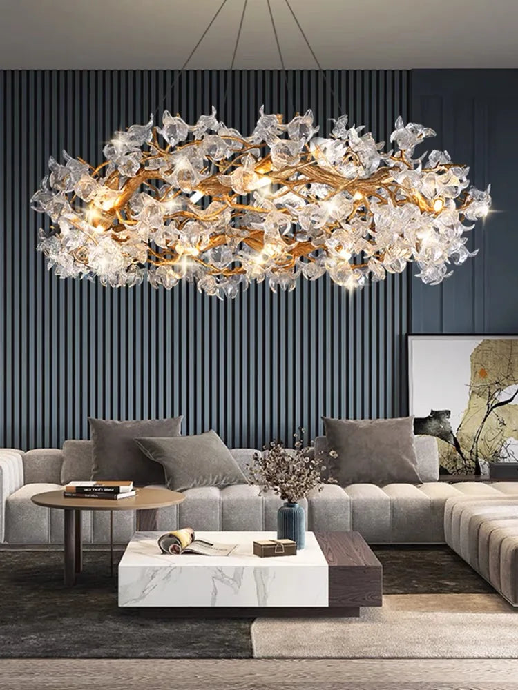 LED Crystal Pendant Chandelier with Handmade Kapok Flower Glass Branches