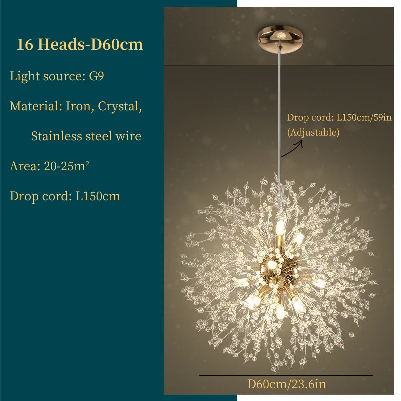 Dandelion Art Crystal Chandelier: Nordic Modern Luxury for Living Room & Restaurant