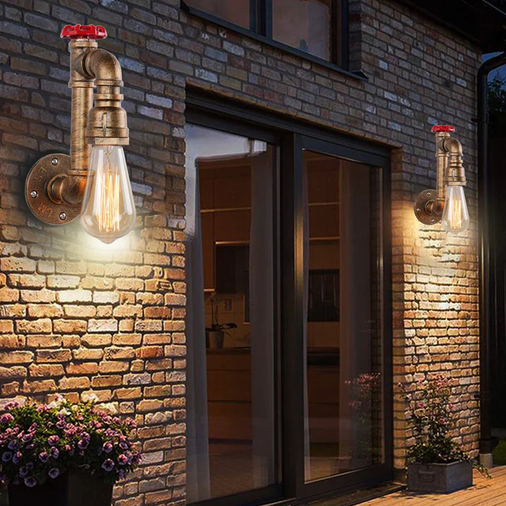 Vintage Industrial LED Water Pipe Wall Light for Home Cafe Bar Bedroom Decor