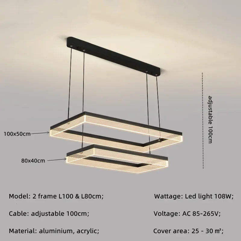 Minimalist Rectangle Acrylic LED Pendant Light - Nordic Design, Dimmable, Modern Hanging Lamp